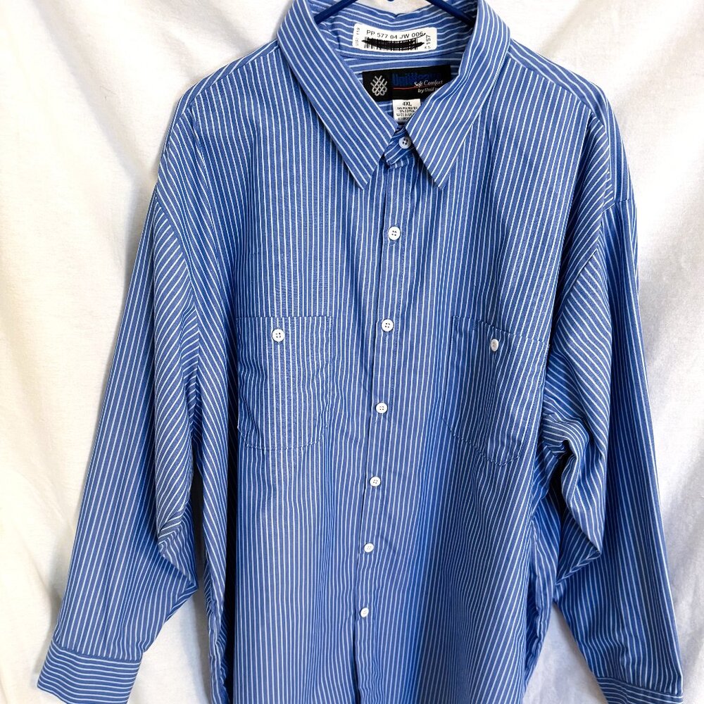 Uni Fit Men's vertical striped blue and white button down shirt 4XL